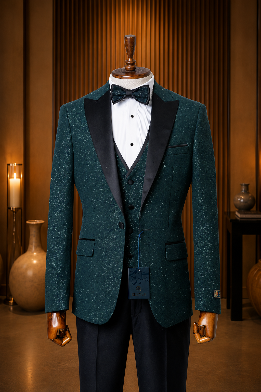 Hunter Green Glitter Tuxedo 4 Pcs Ultra Slim