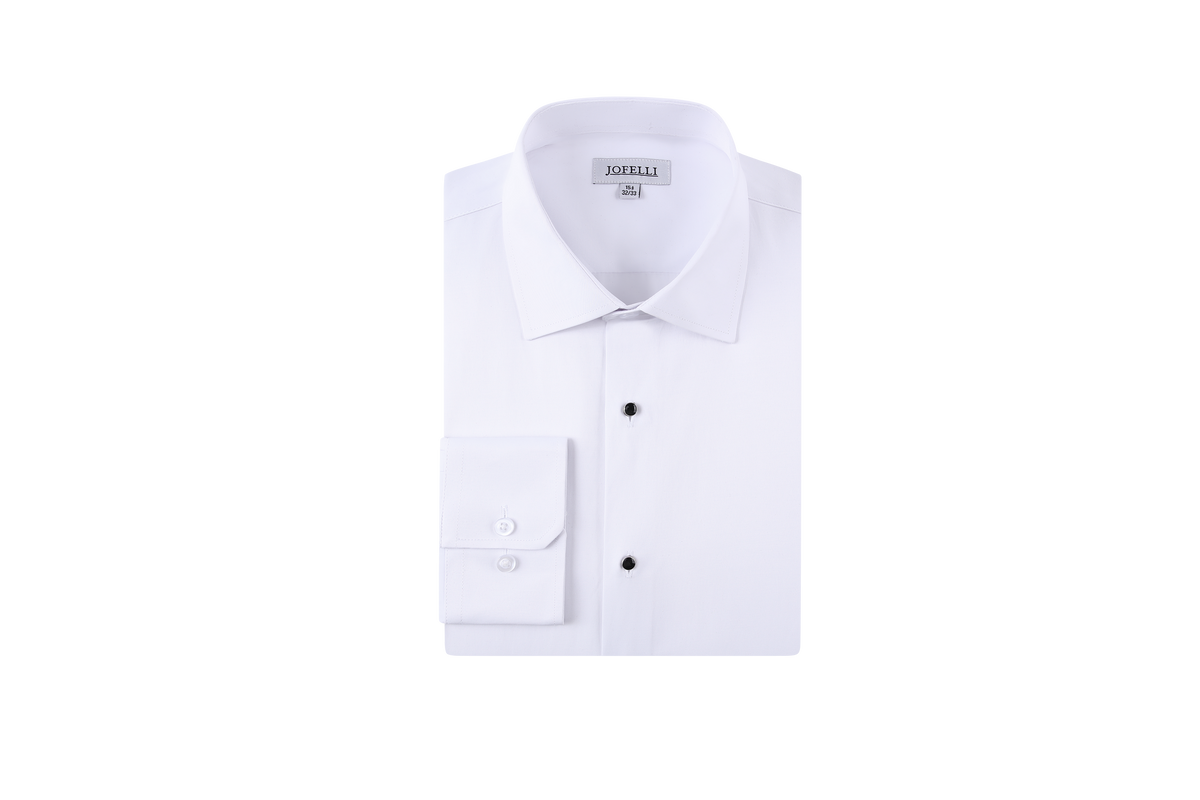 JOFELLI Men's Dress Shirt Convertible Tuxedo and Regular Stud,Cufflinks and Black Bowtie Included Non See Through