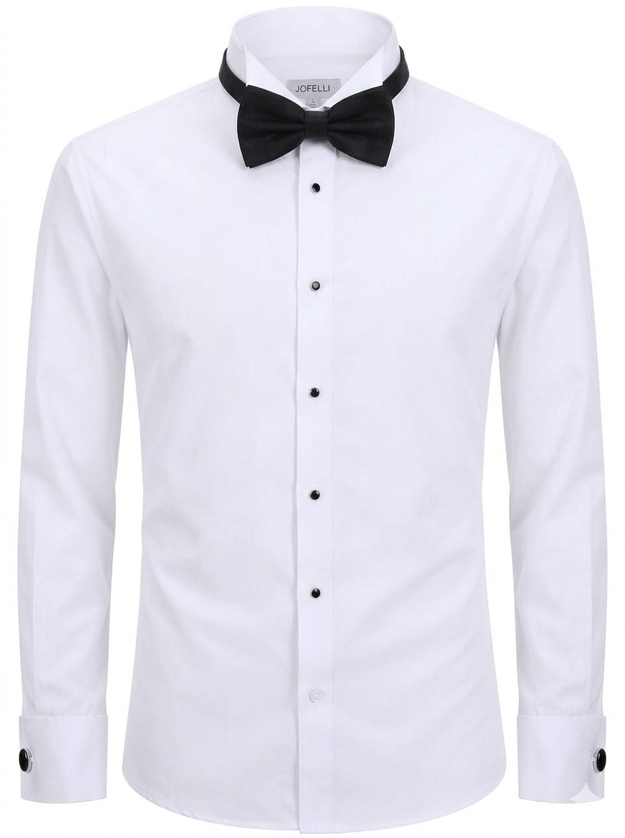JOFELLI Men's Dress Shirt Convertible Tuxedo and Regular Stud,Cufflinks and Black Bowtie Included Non See Through