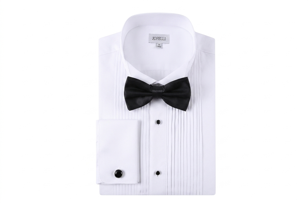 JOFELLI Men's Dress Shirt Convertible Tuxedo and Regular Stud,Cufflinks and Black Bowtie Included Non See Through