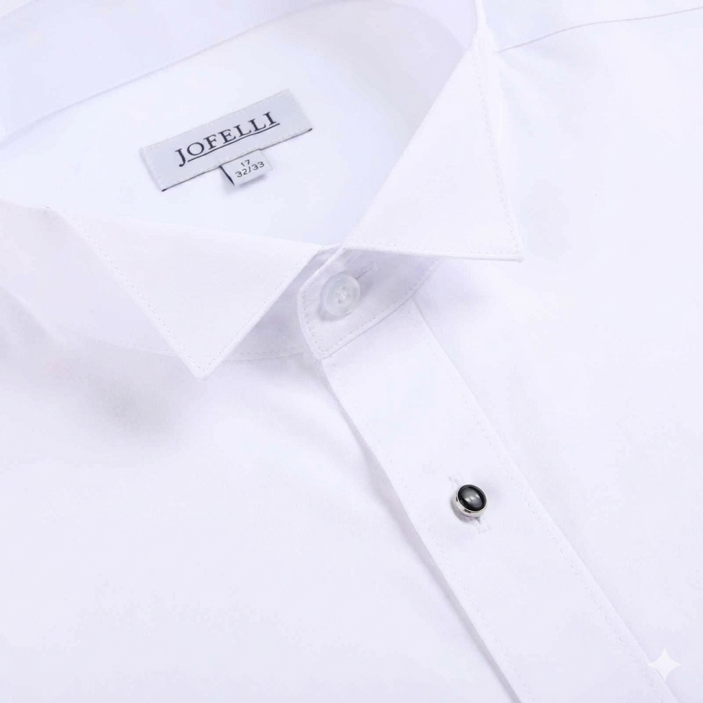 JOFELLI Men's Dress Shirt Convertible Tuxedo and Regular Stud,Cufflinks and Black Bowtie Included Non See Through