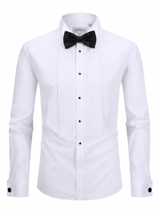 JOFELLI Men's Dress Shirt Convertible Tuxedo and Regular Stud,Cufflinks and Black Bowtie Included Non See Through